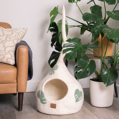 Monstera Leaf Wool Cat Cave